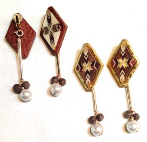 寄木 ひし形イヤリング（ヴィーガン対応）