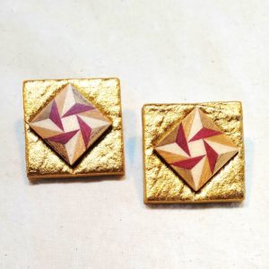 寄木 四角イヤリング（ヴィーガン対応）